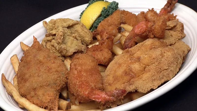 fried crabs, stuffed shrimp and fried fish
